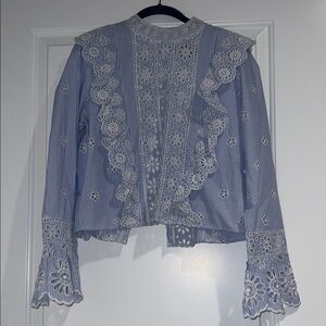 Sea New York Blue Lace-Trimmed Blouse